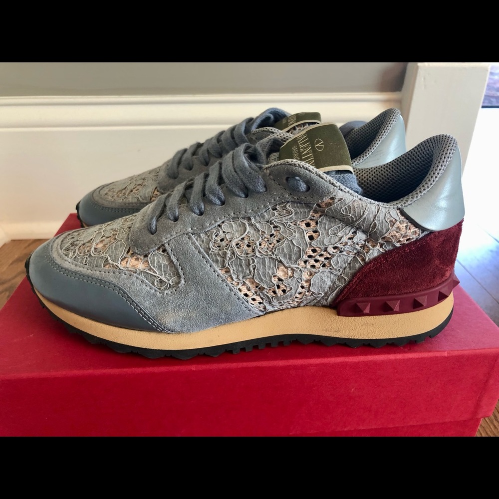 Valentino Garavani lace low top sneaker Rockrunner blue red size 36.5 6.5 - Picture 2 of 6